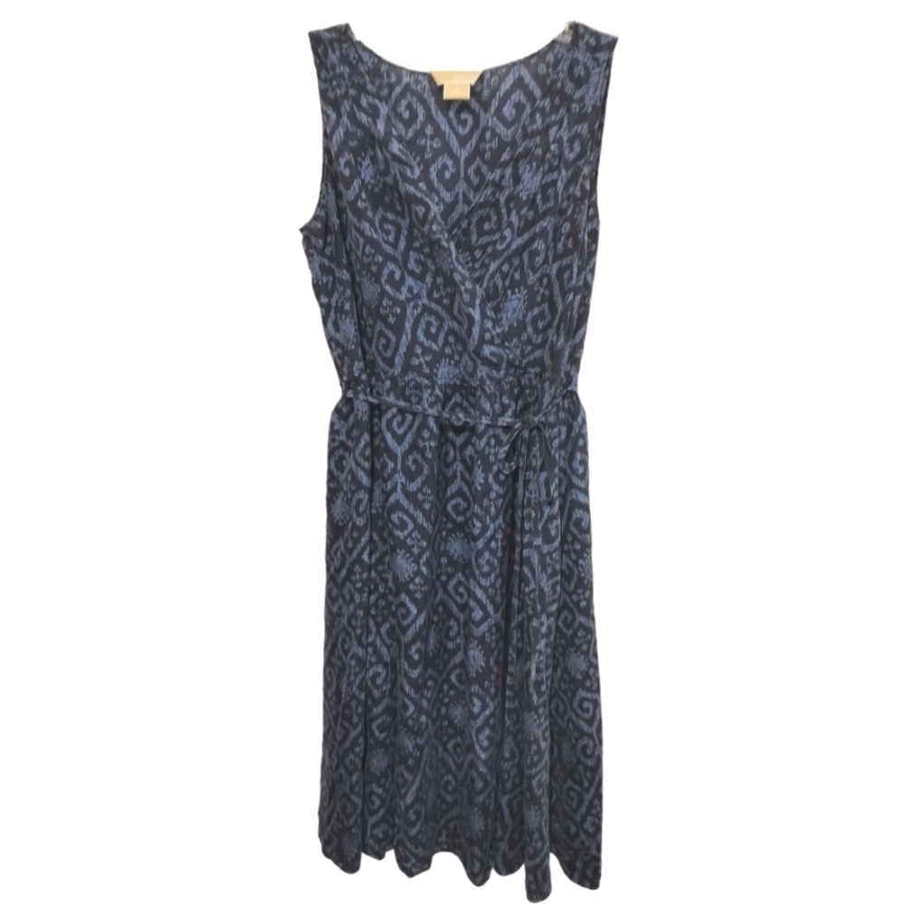 2563) Michael Kors Silk Sleeveless Surplice Tie Waist Geometric Dress Size 8
